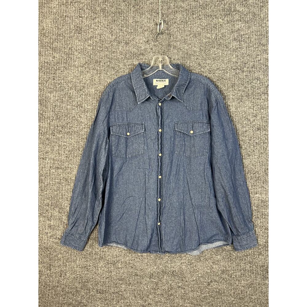 Duke Haband Shirt Mens Large Denim Pearl Snap Western Blue Long Sleeve Cowboy